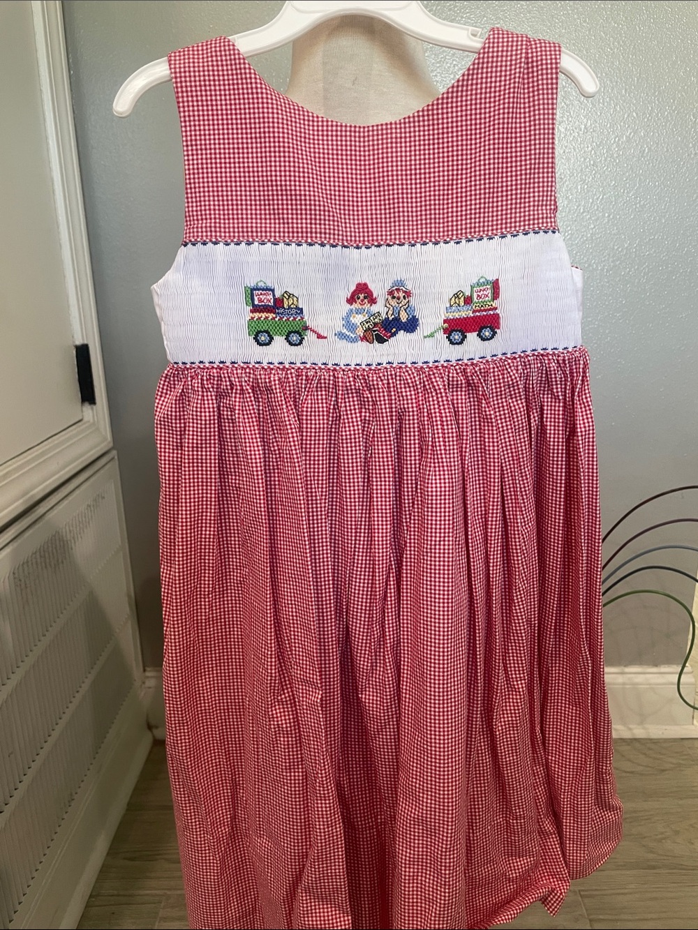 Red Gingham Smocked Kids Dress